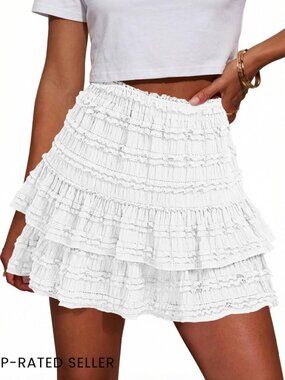 Ruffle Mini Skirt High Waist Tiered Flowy Boho Active Skort Tennis Casual
